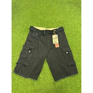 Iron Co Mens Cargo Shorts Black Heavy Vintage Wash Raw Hem With Belt Size 32 NWT